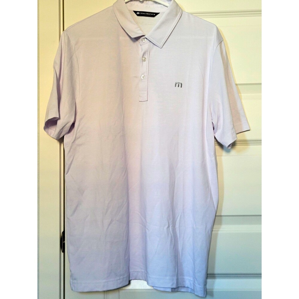 TravisMathew Men’s L Light Purple Solid Polo Shirt Short Sleeve Knit Button Logo